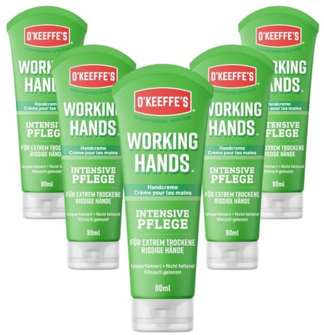 O'Keeffe's Working Hands 80 ml Tube 5 Pack - Hand Cream for Extremely Dry, Cracked Hands, Instantly Increases Moisture Content, Forms a Protective Layer and Prevents Moisture Loss