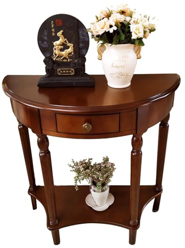 Tavolo consolle a mezzaluna, tavolini da ingresso semicircolari in legno massello con cassetto, tavolini da ingresso semicircolari, tavolini laterali for divano for soggiorno(Walnut 1,80x35x80cm)