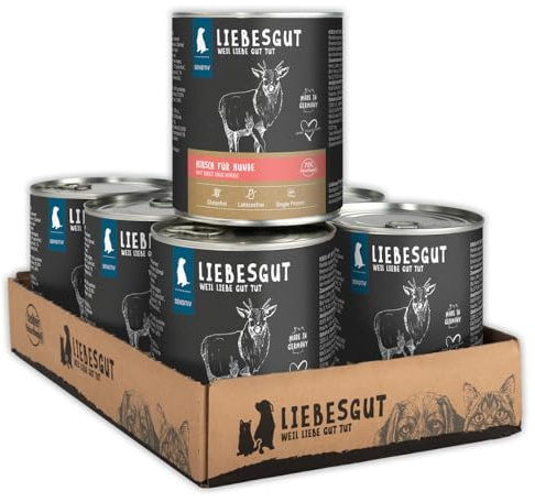 Liebesgut Bio Hundefutter Nass Hirsch mit Obst und Hirse, extra viel Fleisch, 6x800g, produziert in Bayern