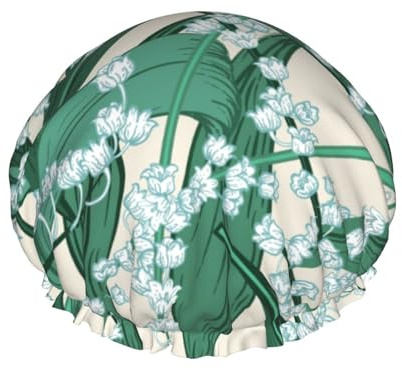 Gorro de ducha elástico impermeable de doble capa con diseño de lirio de los valles, gorro de baño reutilizable.