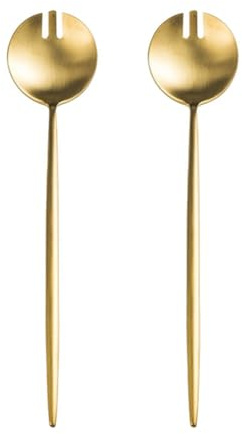 NbgrvB Forchetta da insalata in acciaio inox 304 con manico lungo, 29 cm, per servire insalata, pasta, frutta, verdura, lavabile in lavastoviglie, confezione da 2, oro