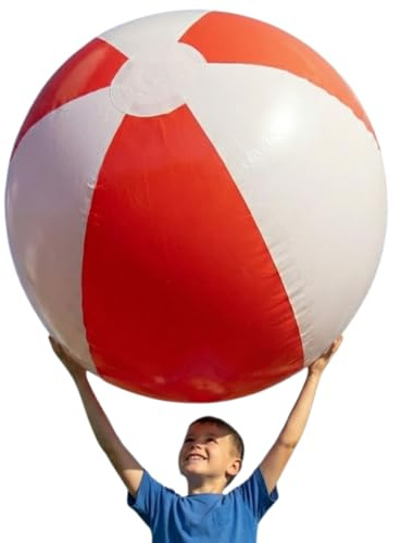 TC Toys - Giant Inflatable Beach Ball 150cm – Jumbo Red & White Pool Party Toy – Huge Blow Up Novelty for Summer Garden Games, Holidays, Festivals & Crowd Surfing