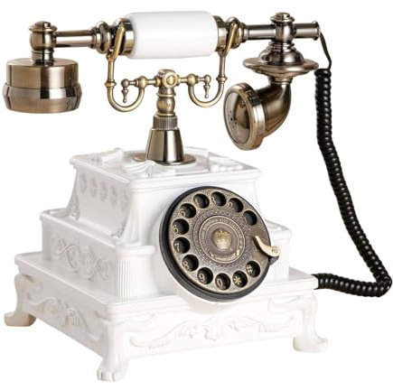Ronyme Téléphone Filaire rétro à Cadran Rotatif, Ancien, avec Recomposition, Objet de décoration de Bureau Classique pour hôtel, Salon ou Bar, Blanc Pur
