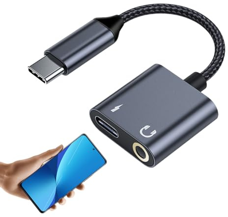 Adattatore da USB C a Jack per Cuffie da 3,5 mm - Dongle 2 in 1 Tipo C Audio e Ricarica | Convertitore Aux a Ricarica Rapida, Cavo Audio 2 in 1, Adattatore per Jack Cuffie