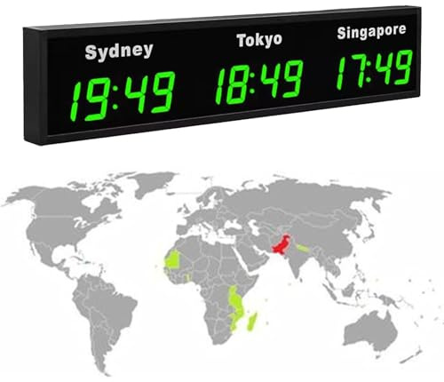 Orologio digitale a LED con fusi orari multipli, montaggio a parete, per visualizzazione globale dell'ora