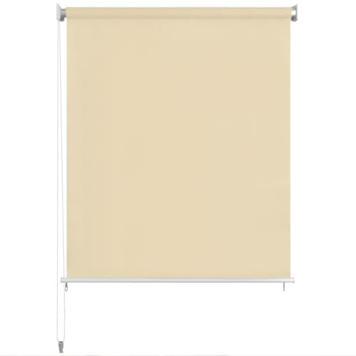 Estor enrollable para exteriores, 140 x 140 cm, color crema, HDPE bloquea UV 90 % para balcón, patio, pérgola, toldo con accesorios de montaje incluidos