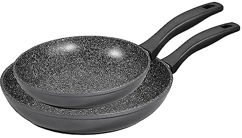 STONELINE Pfannenset 2 teilig, 24/28 cm, Antihaft beschichtete Pfanne mit echten Steinpartikeln, Pfanne Induktion und backofengeeignet, grau, zum Öl und Fett freiem Braten