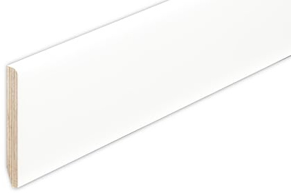 Hobby Legno - Battiscopa Rivestito In Legno Di Tanganica Laccato Bianco Puro mm. 82X13X2400 (Prezzo Per ml. 4, 80)