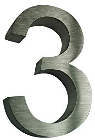 3D Hausnummer 3 Edelstahl Arial rostfrei witterungsbeständig 3D Effekt 16cm Höhe und 3cm aus gebürstetem Edelstahl V2A filigrane Schriftart erhältlich: 0 1 2 3 4 5 6 7 8 9