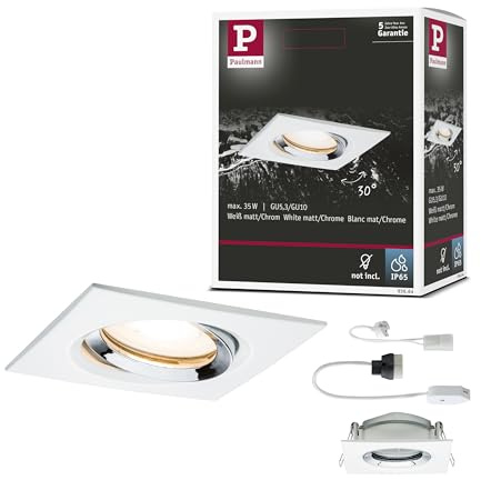 Paulmann 93664 Nova LED Einbauleuchte eckig schwenkbar max. 35W Deckenspot Weiß/Chrom ohne Leuchtmittel Einbaurahmen GU10 oder GU5,3