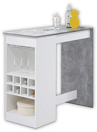 Stella Trading COLADA MINI Moderner Bartisch in Beton-Optik, Weiß - Geräumige Theke mit Flaschenregal für Küche, Wohn- & Esszimmer - 115 x 104 x 50 cm (B/H/T)