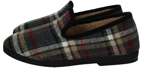 MADE IN SPAIN 163 Chinelas de Invierno, con diseño de Cuadros Grises Cerrado para Hombres, con Piso de Goma Antideslizante. Hombre Zapatillas CASA Gris 35