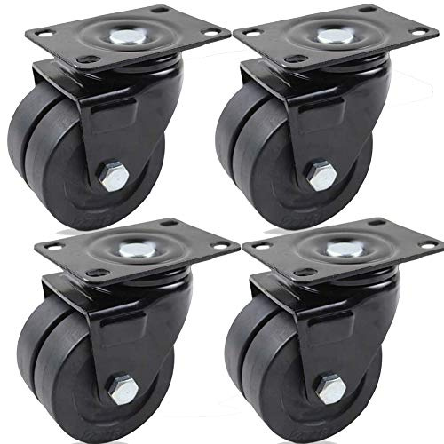 Schwerlastrollen 40mm 1.5 zoll Lenkrollen 150kg pro Rad 450kg pro Gruppe Doppelräder Plattenrollen Leise Nylon Industrierollen für Wagen Fabrik Werkbank Möbel 4 Stück - Schraube