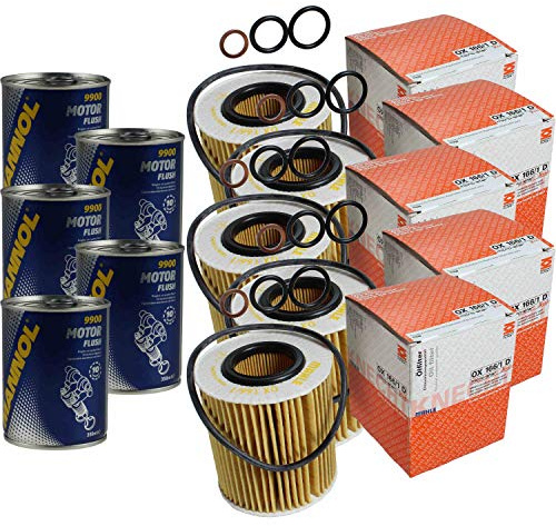 MAHLE/KNECHT Lot de 5 filtres à huile d'origine OX 166/1D + 5 x SCT Motor Flush Rinçage moteur
