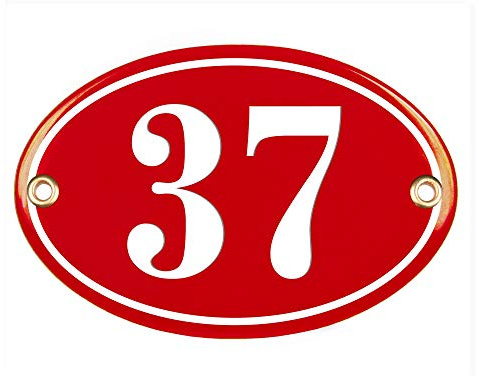 Sosenco Hausnummer Emaille Personalisiert 10x15cm - Wetterfest (Rot) | Handgefertigtes Emailschild & Hausnummerschild aus Keramik. Extrem wetterbeständig & langlebig für den Außenbereich, Oval