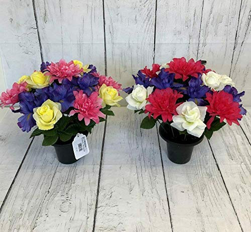 florelle Artificial Flower Arrangement in Crem Pot/Vase 30CM (PAIR, ONE OF EACH POT) (Iris Dahlia)