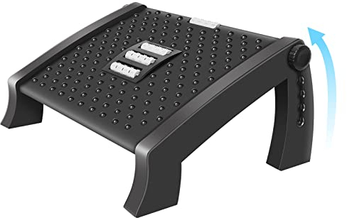 Fußstütze Schreibtisch 6 Höhen Verstellbar & Winkeleinstellbar, Rutschfeste Fußablage mit Massage Funktion, lindern Bein Knie und Rückenschmerzen, Ideal für Zuhause, Büro und Reisen