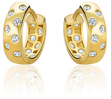 PRINS JEWELS 14 Karat 585 Hochglanz Gold Ohrringe Creolen mit Zirkonia H109