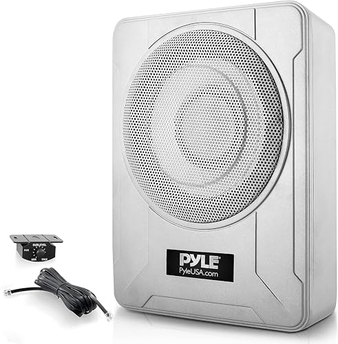 Pyle 8-Inch Low-Profile Amplified Subwoofer System - 600 Watt Compact Enclosed Active Marine Underseat Car Subwoofer with Built in Amp, Powered Car Subwoofer w/Low & High Level Inputs