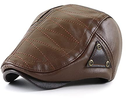 Ueither Herren Newsboy Flat Cap PU Leder Gatsby Verstellbare Schirmmütze Kappe (Leichter Kaffee)