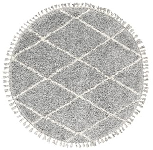 TESSO LIVING Hochflor Teppich - Grau - 195 cm Rund - Diamantmuster Shaggy Teppich Mit Fransen – Besonders Weich