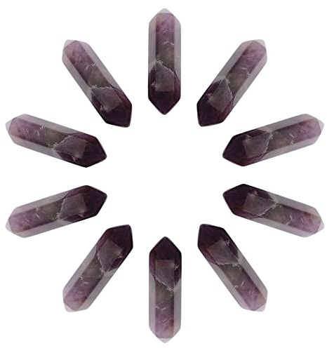 SUNNYCLUE 1 caja de 10 puntas de Cristal de Amatista Cuarzo Hexagonal Curación de Chakras Piedras Preciosas Facetadas Piedras de Bala Puntiagudas Varitas Talladas para Hacer Joyas Collar
