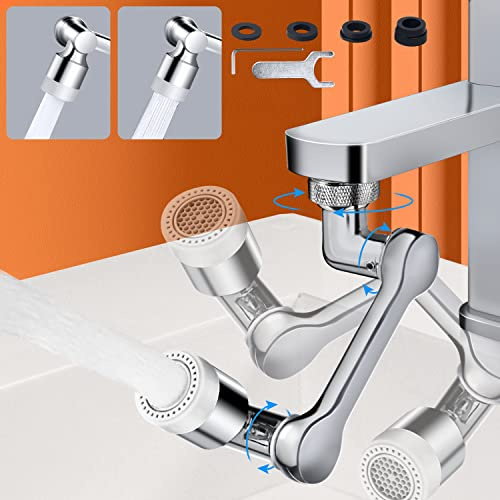SELORSS 1080° Schwenkbarer Wasserhahn Strahlregler, Massiv Messing Perlatoren, Wasserhahn Aufsatz mit 2 Wasserauslassmodi, Multifunktionaler Verlängerungshahn für Küche Passend für 22/24mm, Silber
