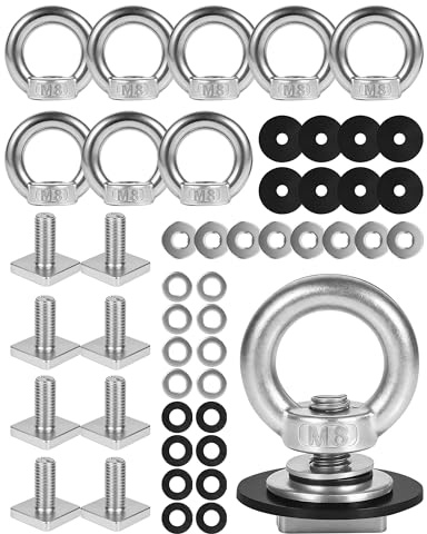 Anclaje de amarre de montaje en pista en T para portaequipajes, perno de ojo en forma de anillo resistente M8, pernos en T de acero inoxidable, anillos de amarre para sujetar cuerdas elásticas