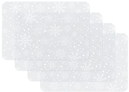 Venilia Lot de 4 Sets de Table en Flocons de Neige Blancs Transparents pour Salle à Manger, Dessous de Plat, décoration de Table de Noël, lavables, qualité Alimentaire, 45 x 30 cm