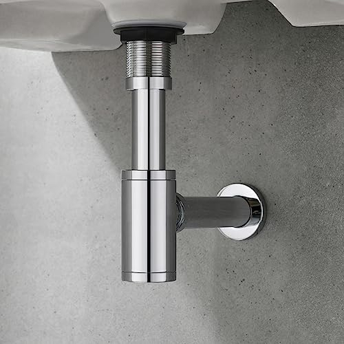 KENES Siphon Universal für Waschbecken & Waschtisch - Röhrensiphon/Siphon Waschbecken | Röhrensiphon Geruchsverschluss | Abflussgarnitur passgenau - Chrom