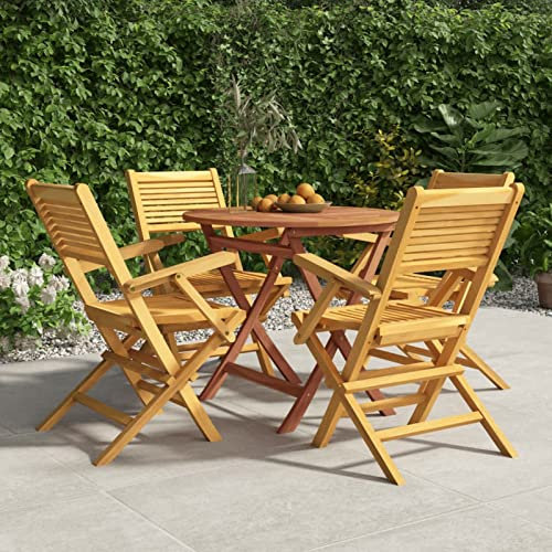 Festnight Gartenmöbel Set Holz Klappbar Garten Essgruppe 4 Personen Gartentisch Set mit 4 Stühlen Klappstuhl Sitzgarnitur Gartengarnitur Massivholz Teak-Mit Armlehnen-5-tlg-5