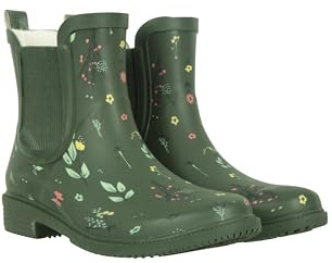 Mountain Warehouse Women’s Printed Rubber Ankle Wellies - Waterproof Rain Shoes, Soft Wool Lining, Easy To Clean, EVA footbed Ladies Wellington Boots - For Walking Dark Khaki Adult Shoe Size 4