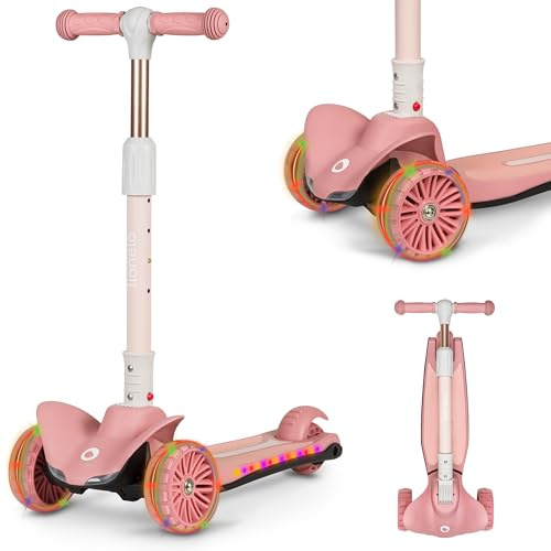 LIONELO Timmy Scooter de Equilibrio para Niños de 3 años hasta 50 kg, Scooter Infantil de Tres Ruedas con Ajuste de Altura, Patinete para Niños, Correpasillos Bebe Ruedas y Plataforma LED (Pink)