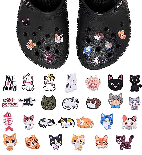 VMINOG Schuhanstecker 26 Stück Schuh Charm für Kinder, Kawaii Deko, Cartoon Katze Schuh Charms, PVC Shoe Charms,Armband Charms für Kleinkinder, Clog Dekor für Bands Bracelet, Mädchen und Jungen