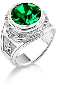 BySilverStone - Smaragd-Edelstein-Herrenring Mit Drachen In Silber, Fleur De Lis-Herrenring Aus Silber Mit Grünem Smaragd, Japanischer Herren-Hochzeitsring Aus Grünem Jadestein