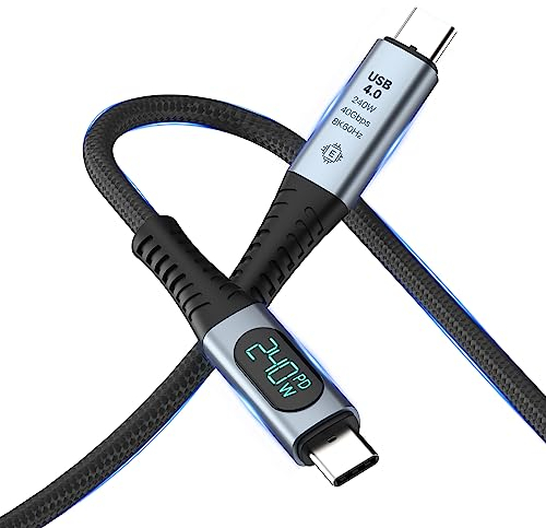 BRIMFORD 1M 240W USB C Display Kabel - Thunderbolt 4 mit LED Anzeige - 40Gbps USB-C Kabel 8K 60Hz LCD, Schnellladekabel für iPhone 16, MacBook Pro/Air, iPad, Pixel, PS5 (Gerades)