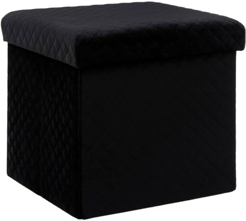 Avilia Sitzwürfel Hocker Hocker Faltbare Aufbewahrungsbox aus Leinen, gepolstert, Schwarz, 31 x 31 cm