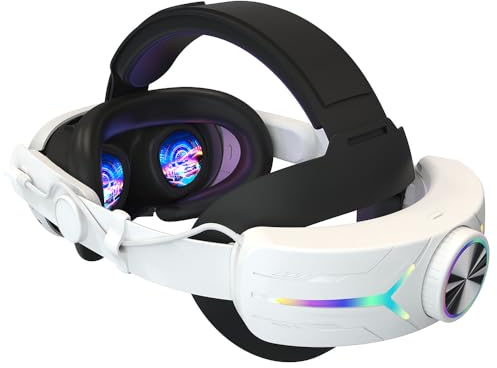 Head Strap for Quest 3, Verstellbar VR-Ersatzgurt mit RGB LED, wiederaufladbar 8000 mAh Akku, reduziert Gesichtsdruck für Quest 3 VR Gaming Headset, Ersatz Elite Strap Quest 3 Zubehör (Schwarz-Weiss)