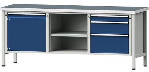 ANKE | Werkbank | Gestellbauweise Serie V | 1 Tür 540 mm | 3 Schubladen | Universalplatte | Teilauszug