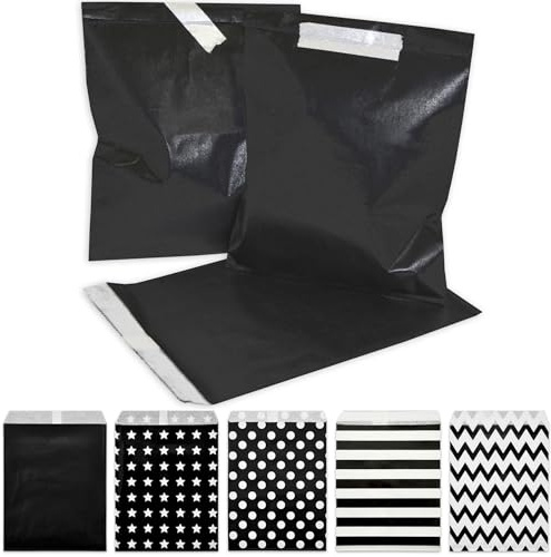 Frau WUNDERVoll® 100 Papiertüten schwarz, 13 x 16,5 cm, 45 Gramm Papier, flach/Candy Bar, Hochzeit, Kindergeburtstag, Papiertütchen, Candybag, Tüten, Mitgebseltüten