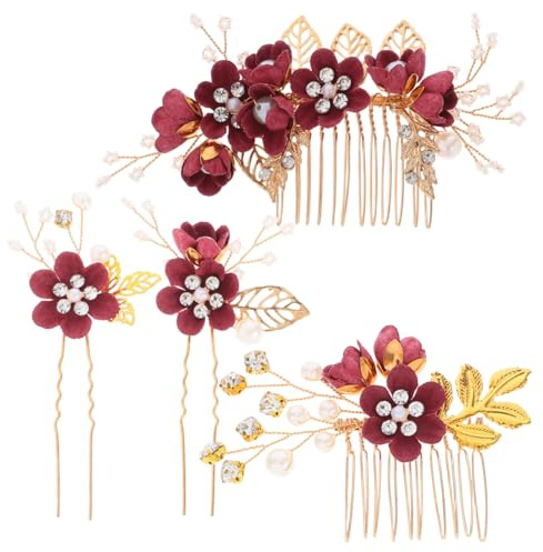 Housoutil 4 Stück Strass Haarkamm Braut, Brautschmuck Haarkamm Set, Perle Haarspange Kopfbedeckung,Kristall Haarnadeln Brautschmuck,Haarschmuck Hochzeit