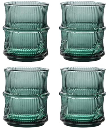 Soulnioi Lot de 4 verres à eau en verre vert de 260 ml en forme de bambou pour thé, eau, café, jus – Cadeau original