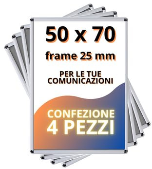 Generico 4 Pezzi Cornice a scatto 50x70 cm 25mm Profilo in Alluminio, Porta Poster, angolo tondo e Protezione trasparente anti-riflesso