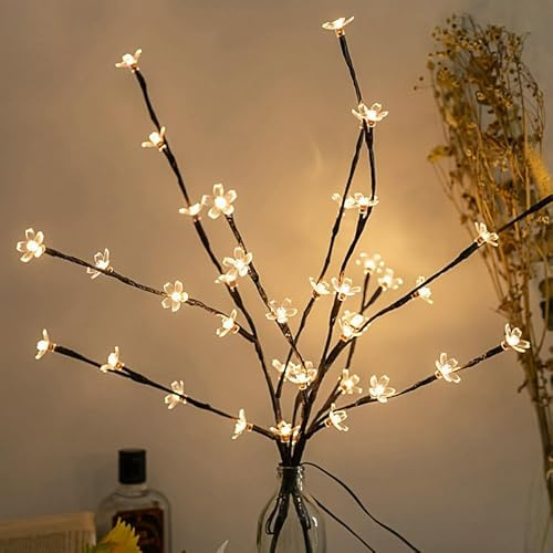 Ulalaza 70 cm 2 Zweige 40 LED-Birnen Zweiglampe batteriebetrieben LED-beleuchtete Weidenzweige Vasenfüller Verwendung für Weihnachten Zuhause Party Dekoration drinnen und draußen