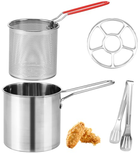 Generic Friteuse en acier inoxydable 304 avec panier et poignée rivetée, mini friteuse à huile multifonction pour frites, poisson, ailes de poulet