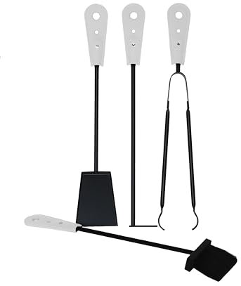 LIMAC Design LARA Kamineisen-Set 4-teilig aus Stahl und mit Ledergriffen, Modernes und Designer-Kaminbesteck, Zubehör für Öfen und Kamine, Hergestellt in Italien. (weiß)