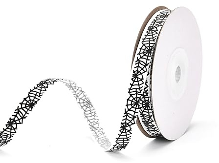 Blausky 2 Rollen Schleifenband,Halloween-Dekorationsband,Satinband,Satin Dekoband,Stoffband,Geschenkband,Bänder zum Basteln,Bander,für Halloween,Geschenkverpackung,Breite 1cm,Weißes Spinnennetz