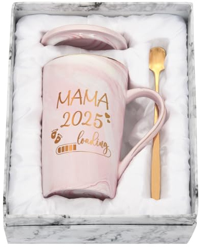 Joymaking Kaffeetasse Schwangerschaft Geschenk für werdende Mütter - Mama Loading 2025 - werdende Mama Geschenk für schwangere Frauen, 400ml Rosa