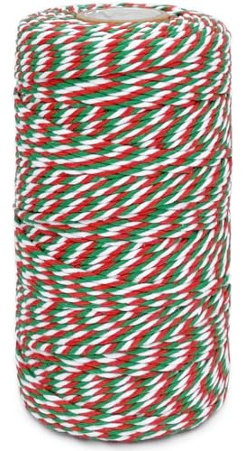 Spago natalizio verde, rosso e bianco, 2 mm di spessore, 100 m, spago di cotone per confezioni regalo, fai da te, decorazioni per la casa, giardinaggio
