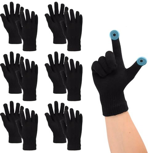 BBXWANG 6 Paar Winterhandschuhe gestrickte magische Touchscreen-Handschuhe Thermo-Fäustlinge schwarze Handschuhe für den Telefongebrauch Outdoor-Aktivitäten, Schwarz , One size